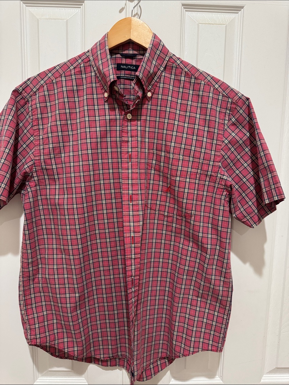 Nautica Red and Blue Plaid Short-Sleeve Button-Down Shirt